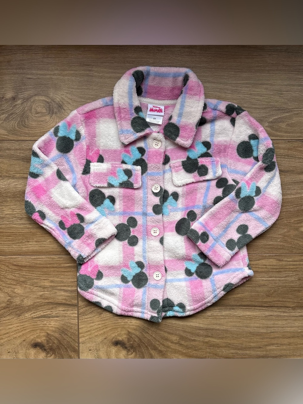 Disney Pink Plaid Minnie Mouse Button-Front Kids Shirt